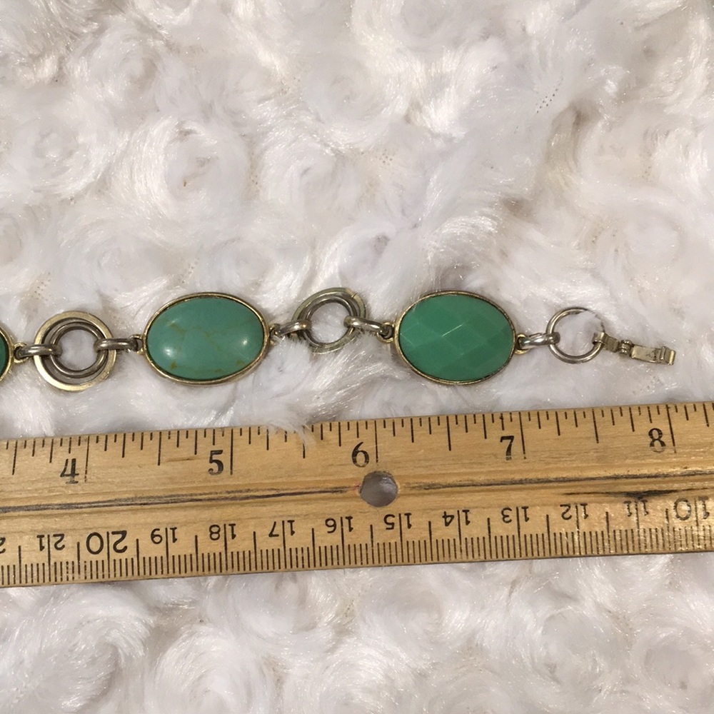 Cut stones link bracelet color aqua greens  bracelet w dangle matching earrings - Picture 12 of 13